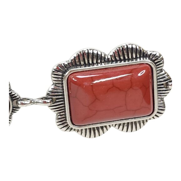 Haute Hippie Style Silver & Red Stone Chain Belt One Size Adjustable 41" Long - Picture 4 of 11